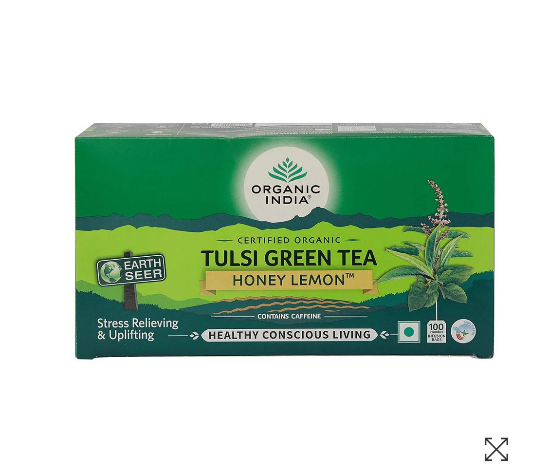 Organic India Tulsi Green Tea Honey Lemon 100 Teabags