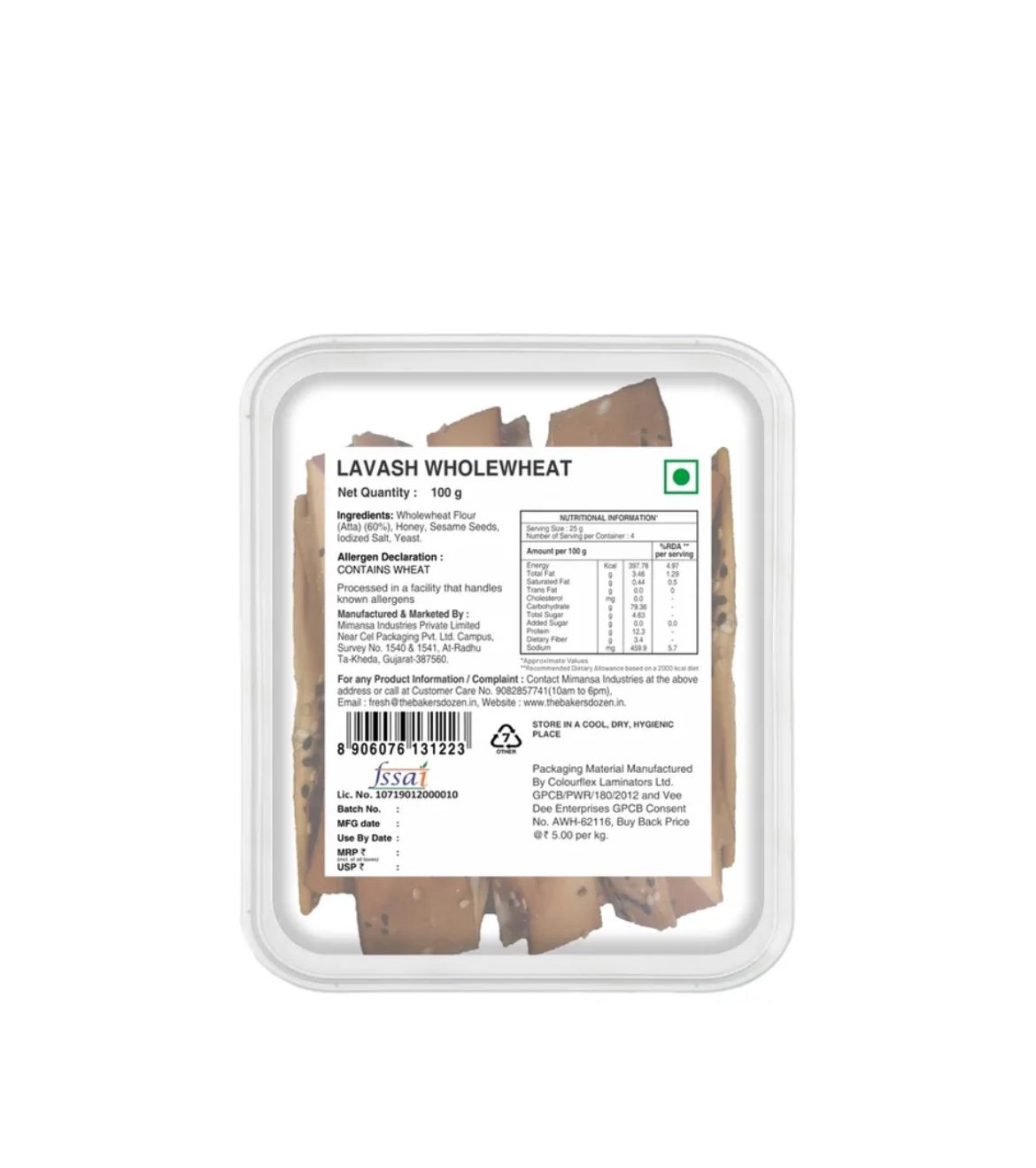 Baker's Dozen Zero Maida Lavash Baked Snack - 100G