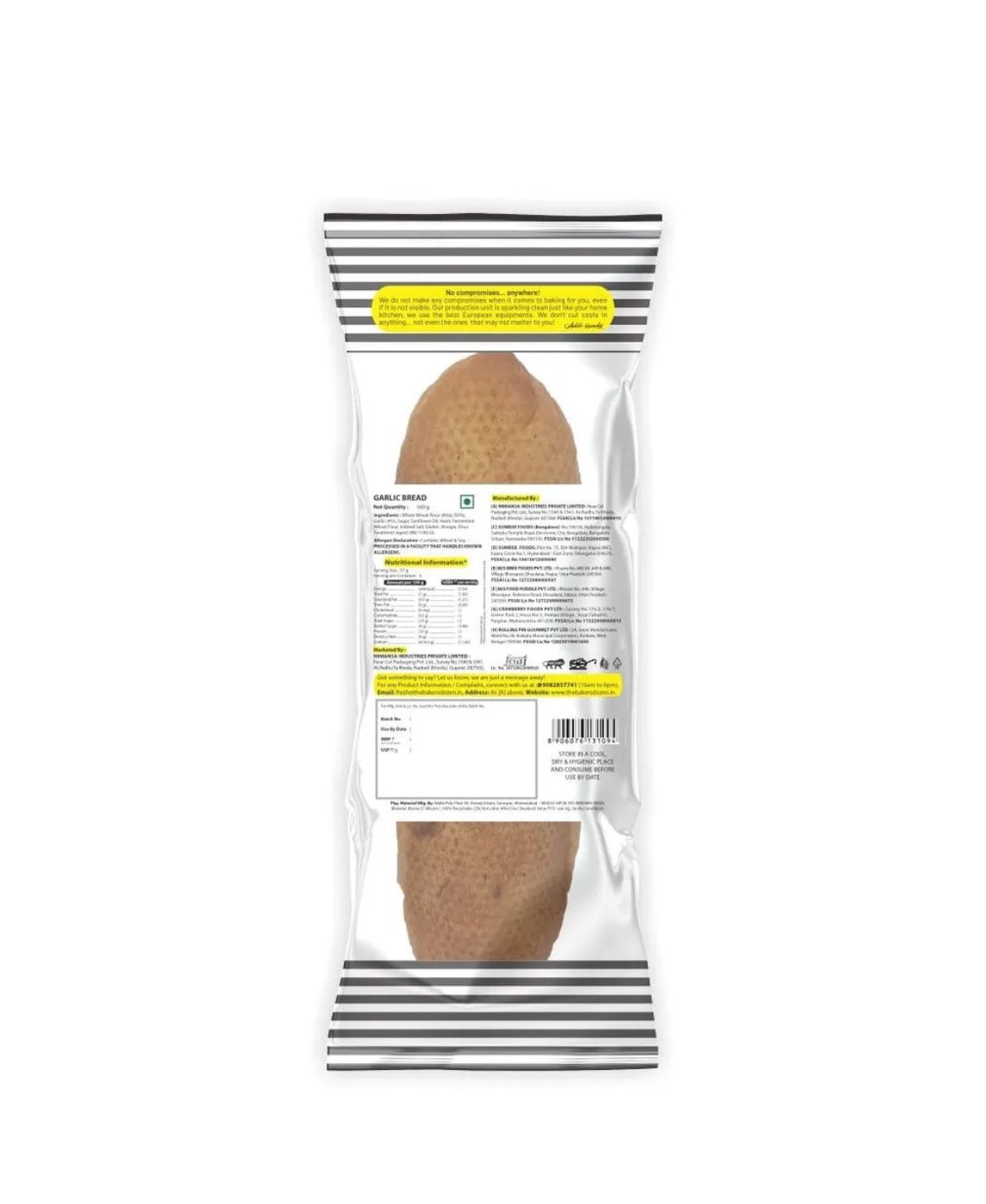 Baker's Dozen Zero Maida Garlic Bread - 160g