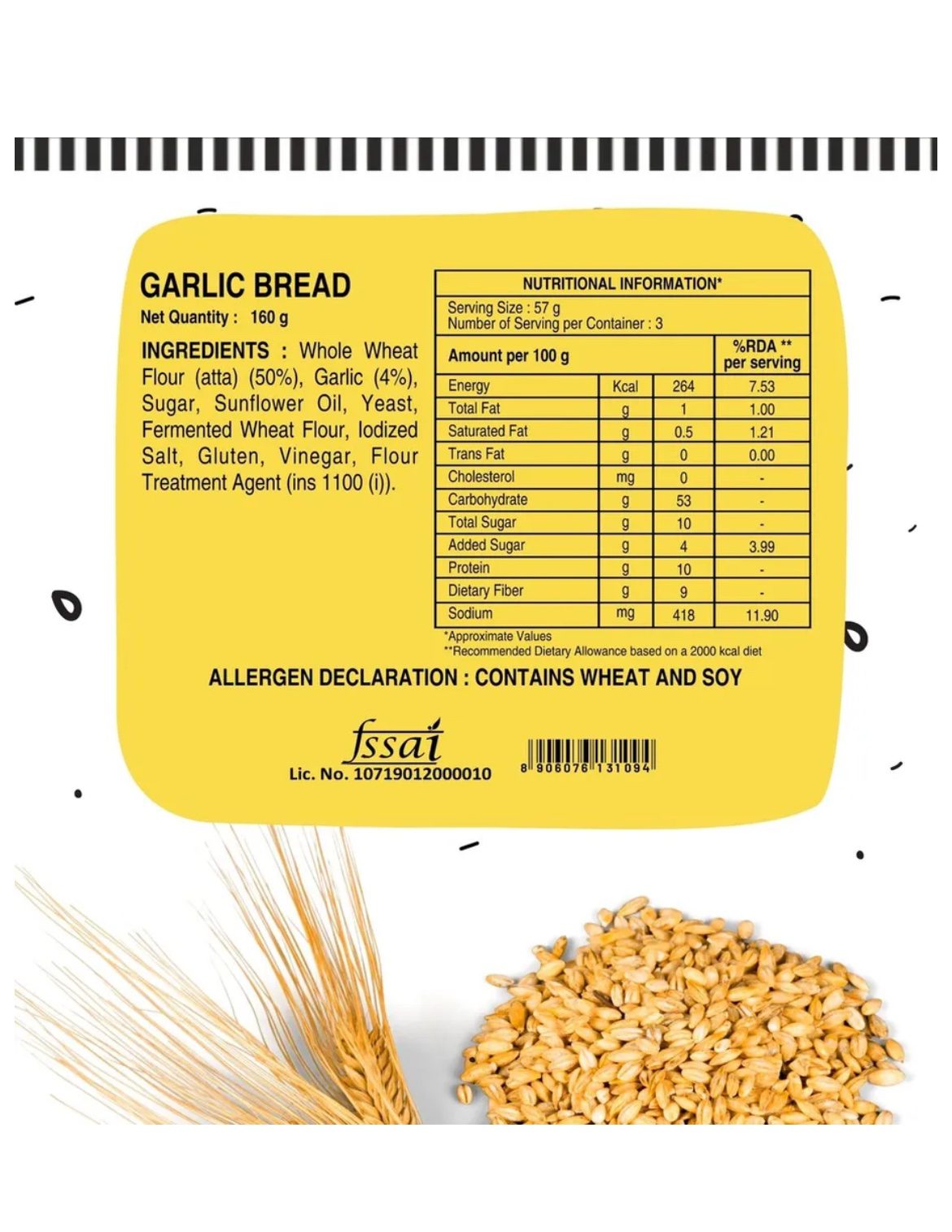 Baker's Dozen Zero Maida Garlic Bread - 160g