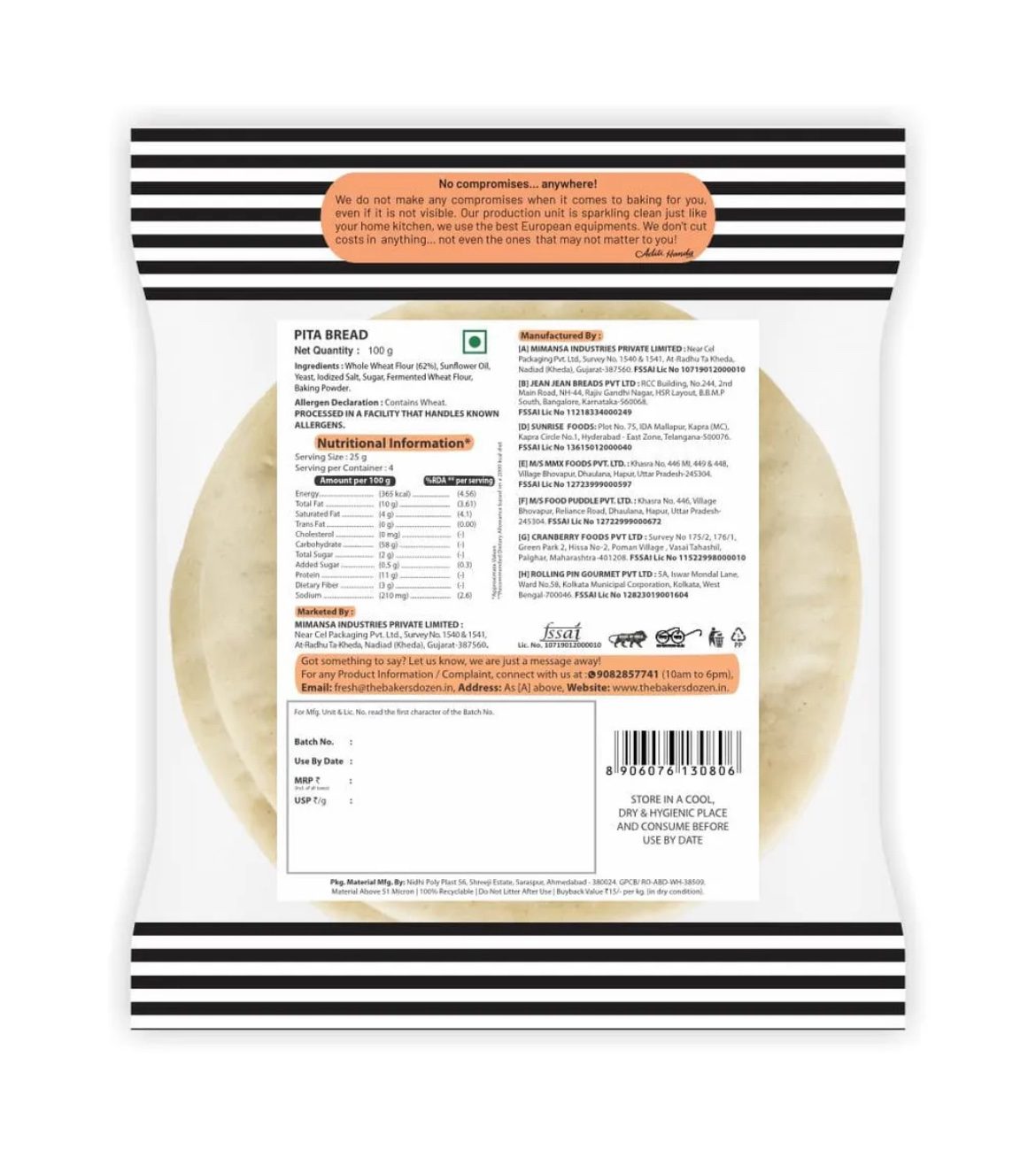 Baker’s Dozen Zero Maida Pita Bread - 100G