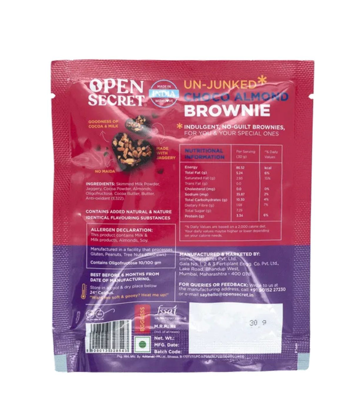 Open Secret Heart Shaped Chocolate Almond Brownie - 25g [pack of 2]