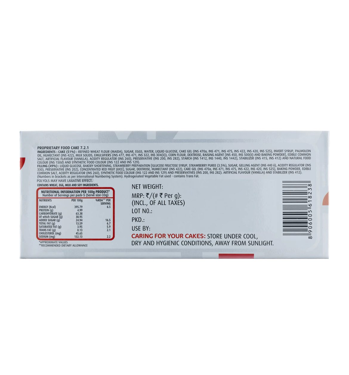 Winkies Swiss Roll -  Cream and Real Strawberry Jam - 165 G