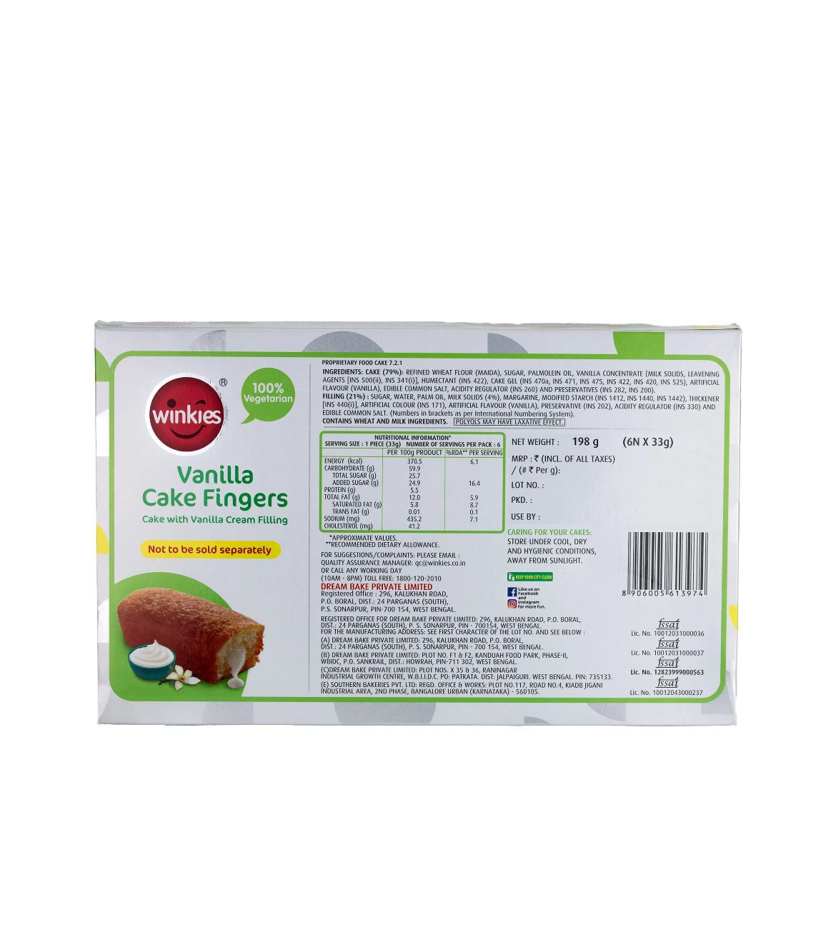 Winkies Novo Vanilla Cake - 198G