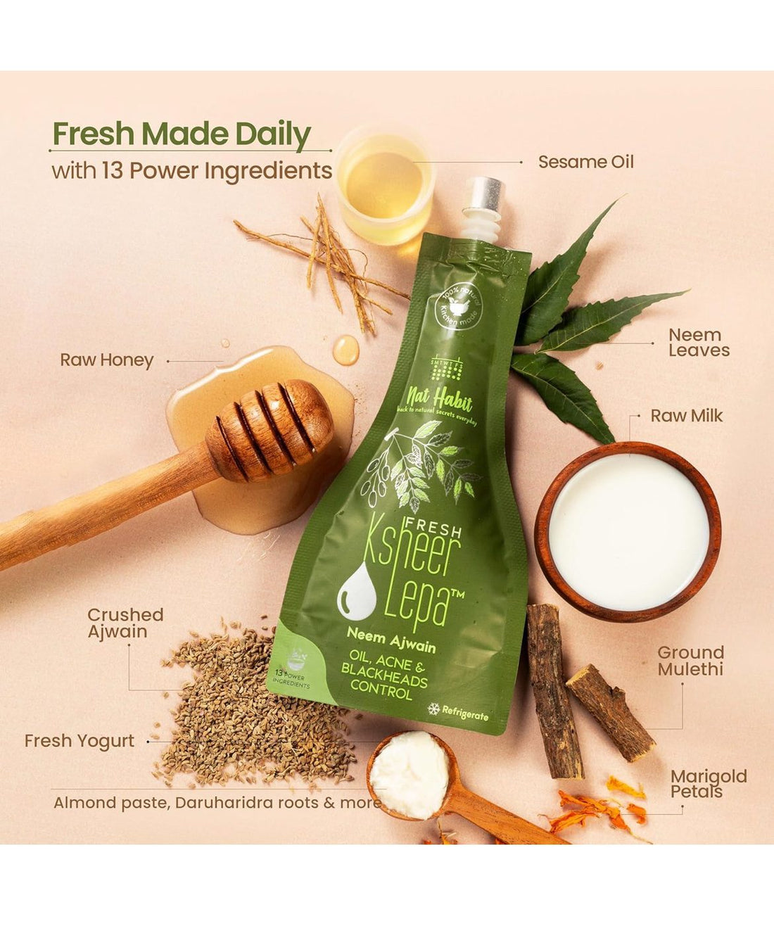 Nat Habit Fresh Neem Ajwain Ksheer Lepa Face Mask For Oily Skin - (40g of Each, Pack of 2)