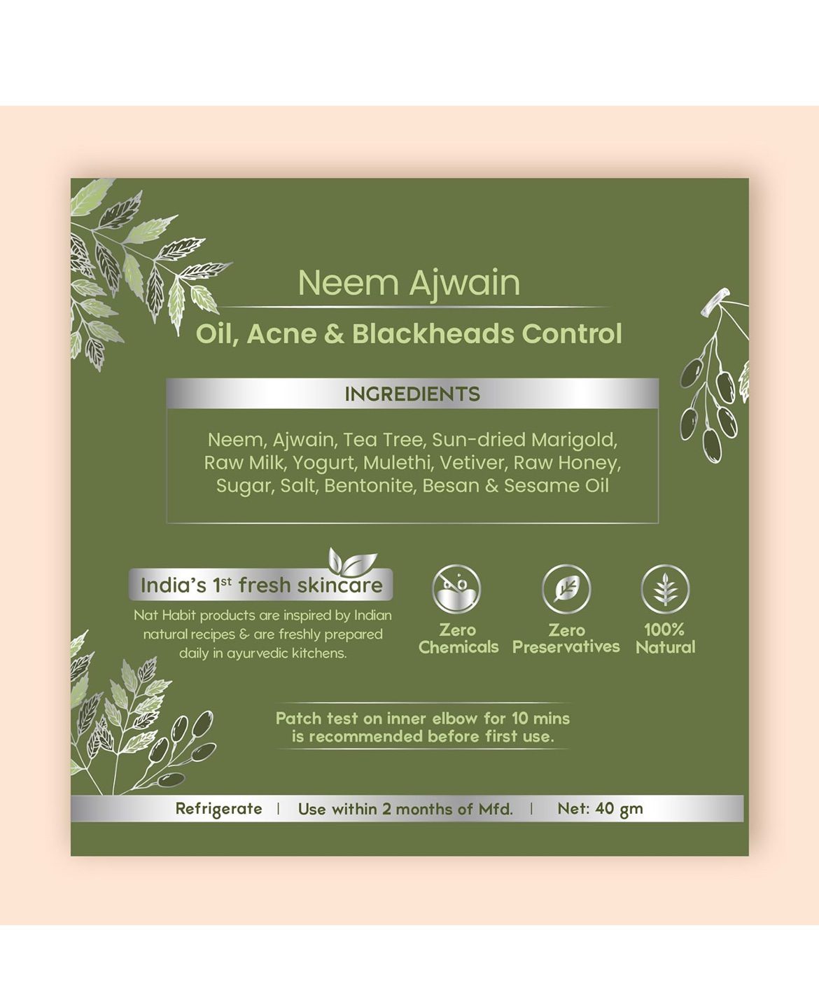 Nat Habit Fresh Neem Ajwain Ksheer Lepa Face Mask For Oily Skin - (40g of Each, Pack of 2)