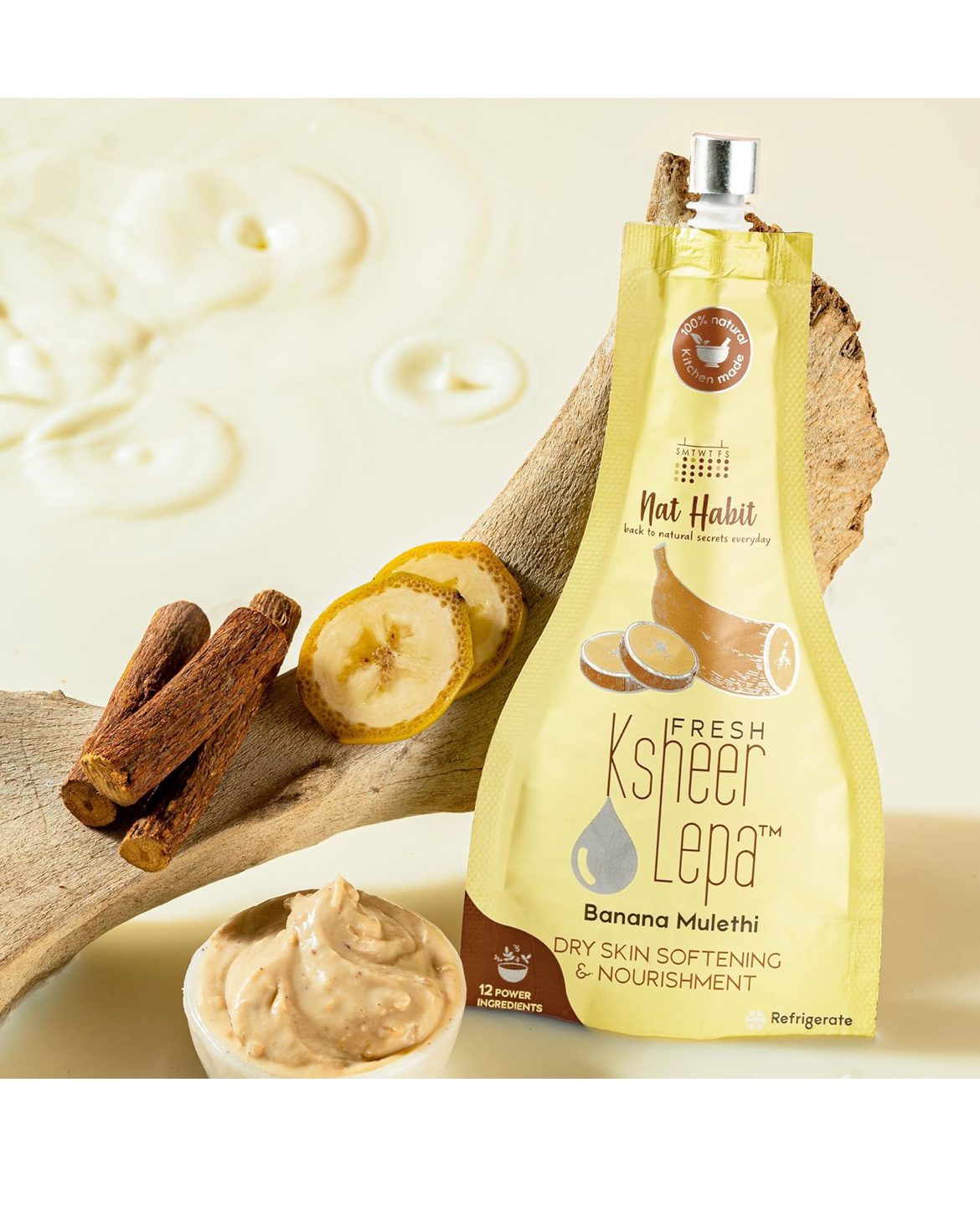 Nat Habit Fresh Banana Mulethi Ksheer Lepa Face Mask For Dry Skin Softening - (40g of Each, Pack of 2)