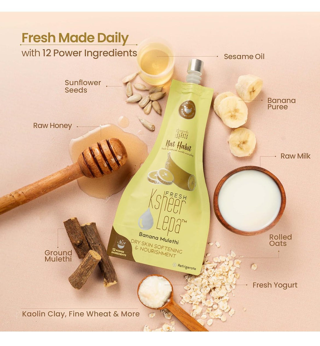 Nat Habit Fresh Banana Mulethi Ksheer Lepa Face Mask For Dry Skin Softening - (40g of Each, Pack of 2)