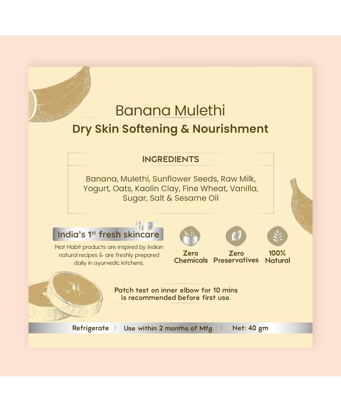 Nat Habit Fresh Banana Mulethi Ksheer Lepa Face Mask For Dry Skin Softening - (40g of Each, Pack of 2)
