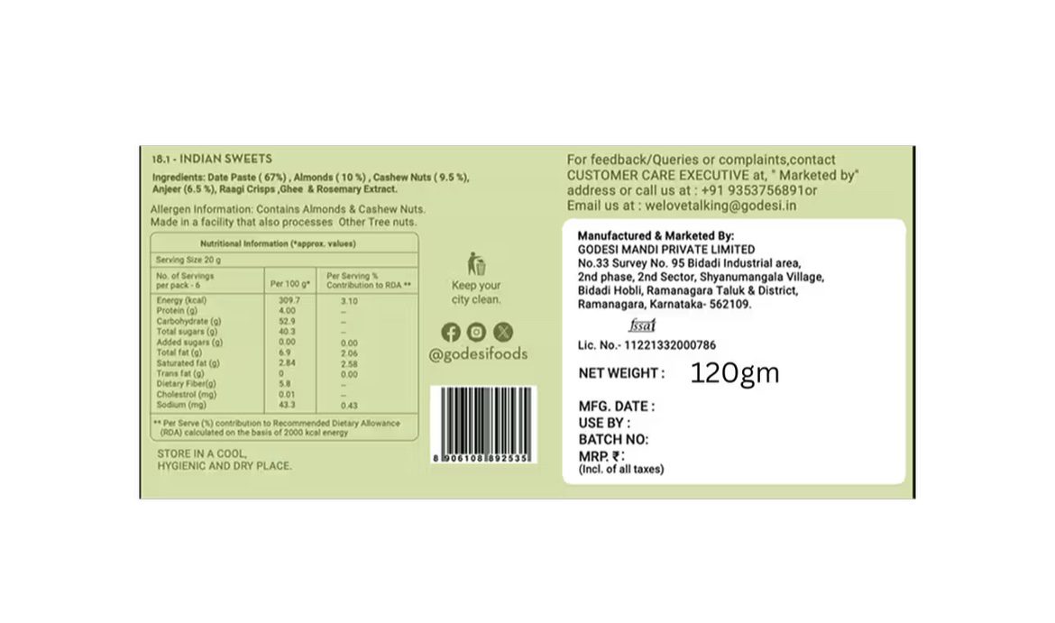 Go Desi Dry Fruit Barfi - 120 G