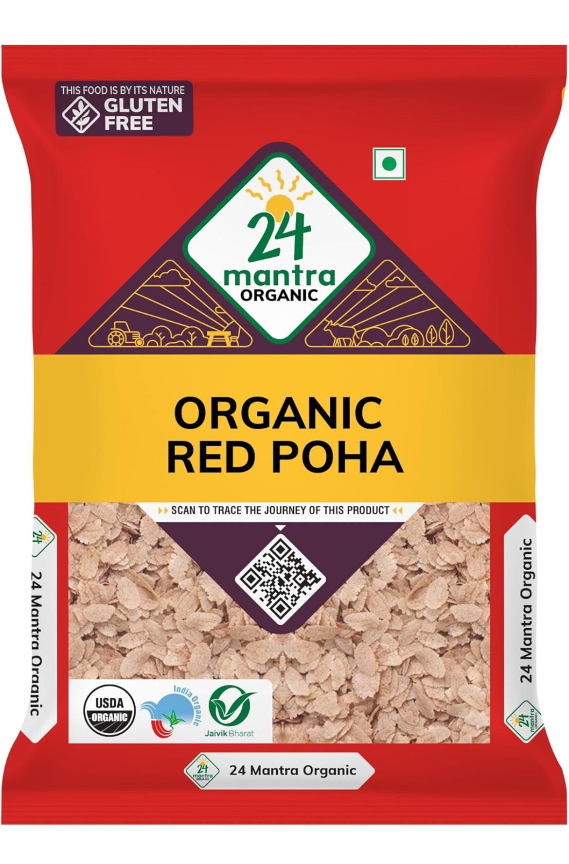 24 Mantra Organic Red Poha/Flattened Red Rice/Erra Atukula - 500gms