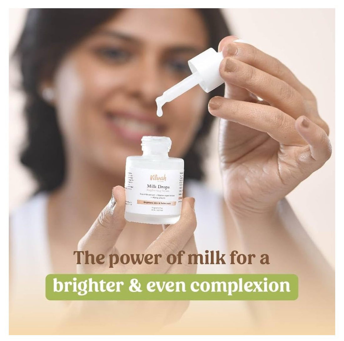Vilvah Store Milk Drops Brightening Serum Formulated With Rice Milk Extract - 20 ml