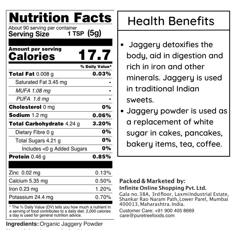 Pure Tree Organic Jaggery Powder | Gur Shakkar Powder