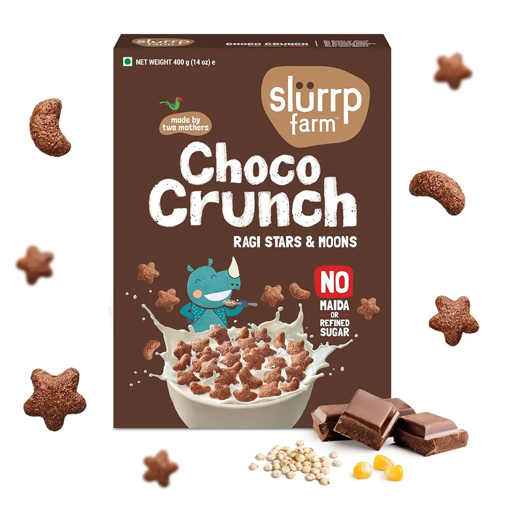 Slurrp Farm Choco Crunch Chocolate Cereal | No Maida, No Refined Sugar, No Added Colour | Ragi Stars and Moons | Healthy Breakfast for Kids | 400 g