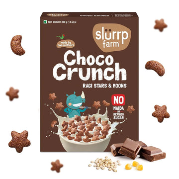 Slurrp Farm Choco Crunch Chocolate Cereal | No Maida, No Refined Sugar, No Added Colour | Ragi Stars and Moons | Healthy Breakfast for Kids | 400 g