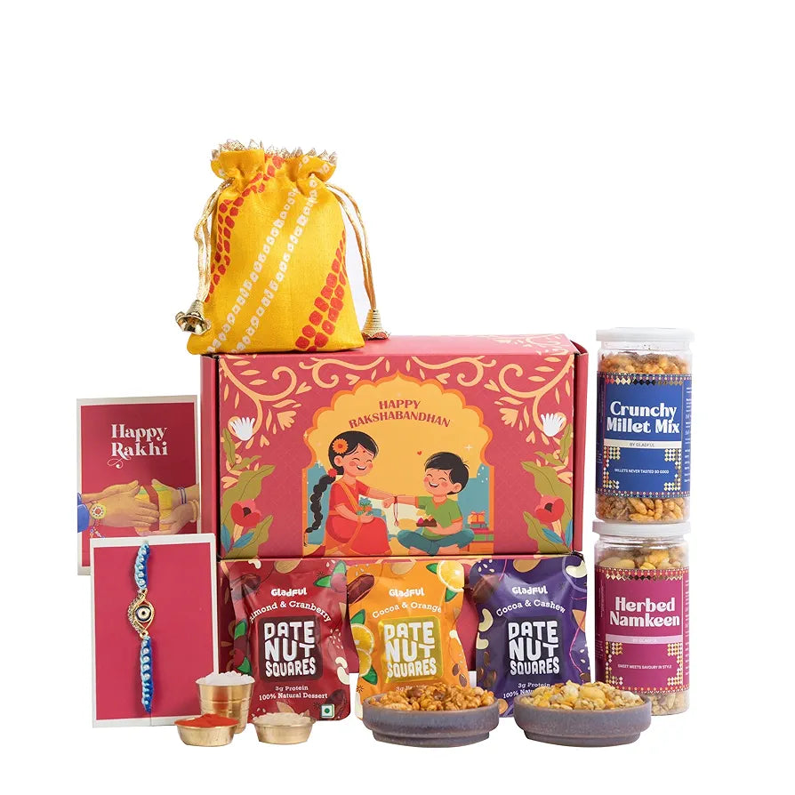 Gladful Dil ka Dhaaga Rakhi Gift Box for Brother – 9 Items