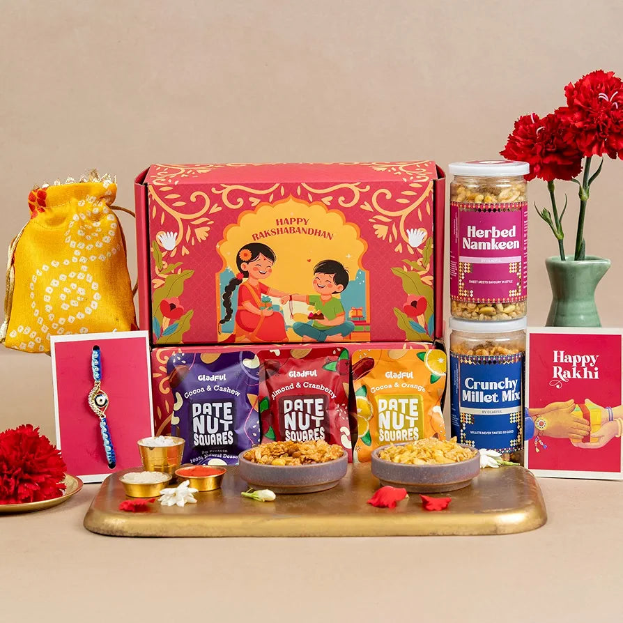 Gladful Dil ka Dhaaga Rakhi Gift Box for Brother – 9 Items