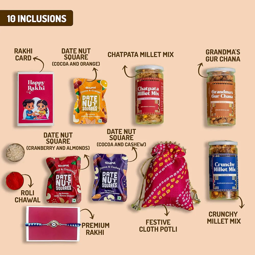 Gladful 10-in-1 Healthy Rakhi Gift Box for Brother