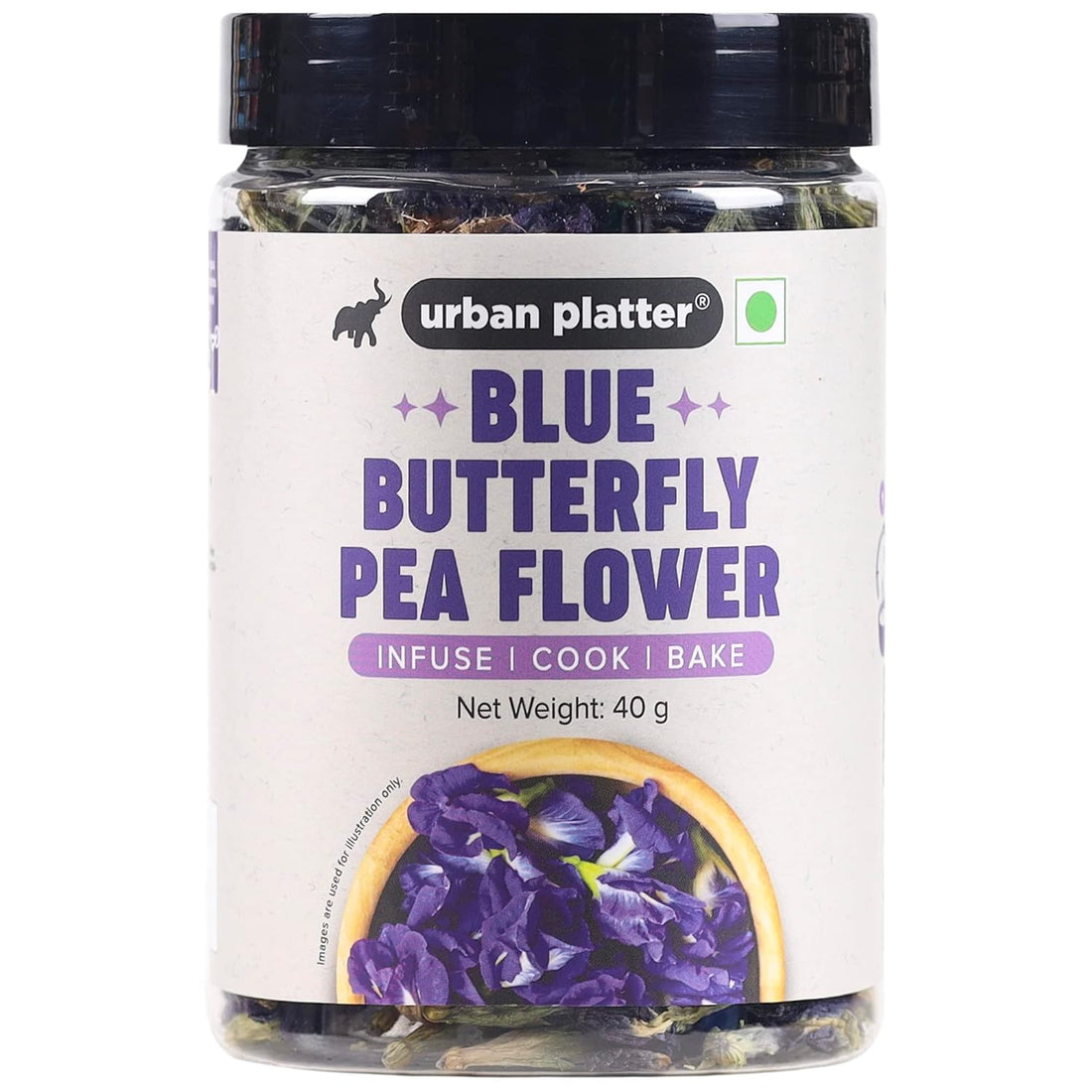 Jar of blue butterfly pea flower by Urban Platter on a white background