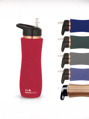 The Better Home Copper Water Bottle with Sipper (700ml), 100% Pure Copper, Sipper water Bottle - Red