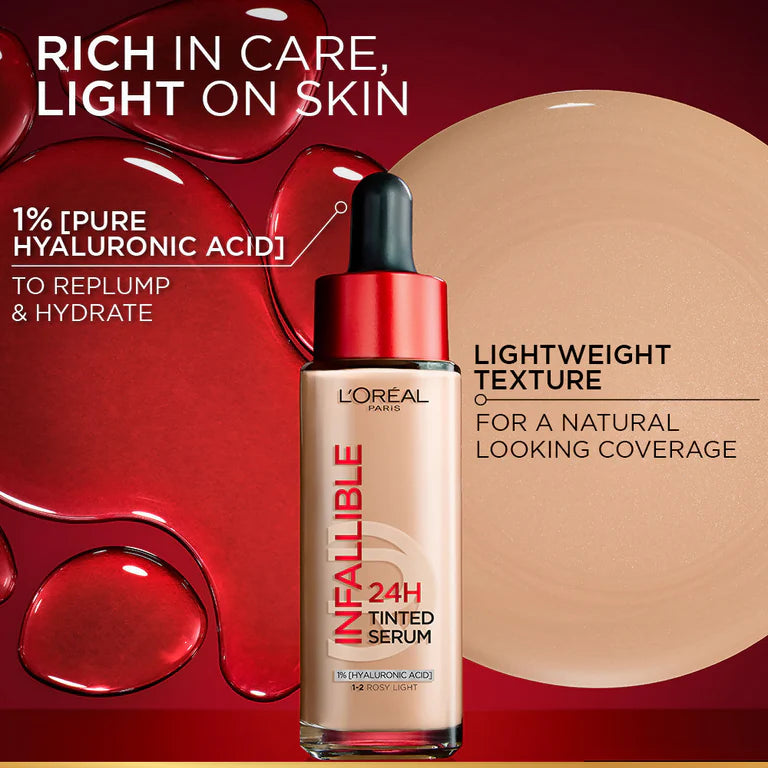 L'Oreal Paris Infallible 24H Tinted Serum Foundation - Rosy Light - 30 ml