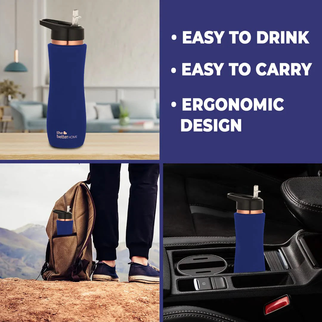 The Better Home Copper Water Bottle with Sipper (700ml), 100% Pure Copper, Sipper water Bottle - Red