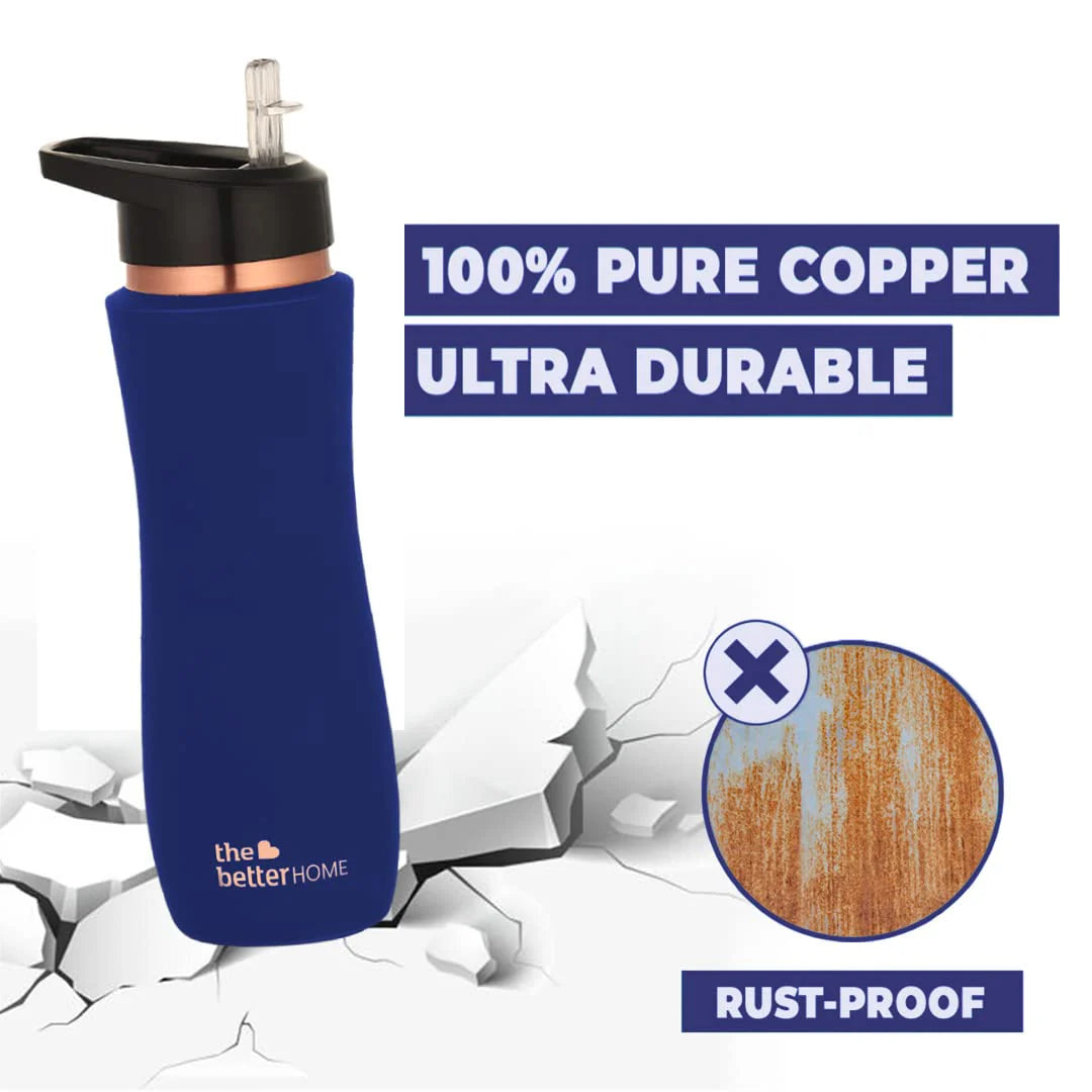 The Better Home Copper Water Bottle with Sipper (700ml), 100% Pure Copper, Sipper water Bottle - Red