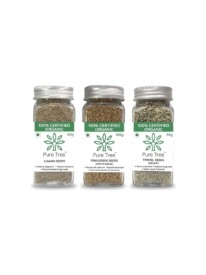 Pure Tree Certified Organic Ajwain 60g, Methi Seeds 100g, Saunf 50g |