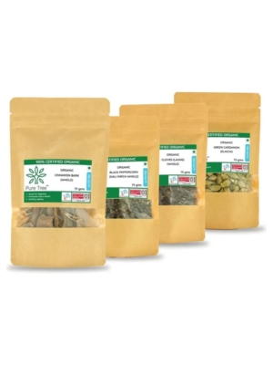 Pure Tree Certified Organic Laung Cloves, Green Cardamom Elaichi, Kali Mirch, Dalchini Cinnamon Bark | 75 g