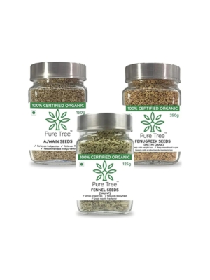 Pure Tree Certified Organic Ajwain 150g, Methi Seeds 250g, Saunf 125g |