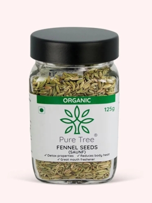 Pure Tree Certified Organic Fennel Seeds | | Glass Jar | Saunf, Variyali | Perumjeerakam Whole Spices Sombu Whole | Fennel Seeds Saunf | Organic Saunf Rich Flavour Sombu - 125 Gm