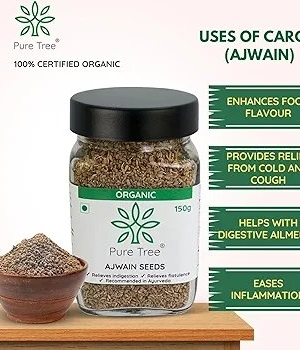 Pure Tree Certified Organic Carom Seeds|150 Gram|