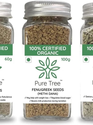 Pure Tree Certified Organic Ajwain 60g, Methi Seeds 100g, Saunf 50g |